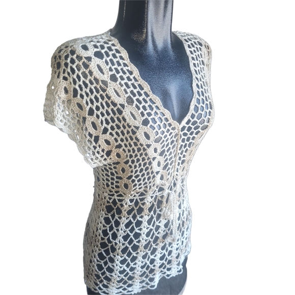 Marie Claire Crochet Short Sleeve Top in Cream L - Picture 3 of 6
